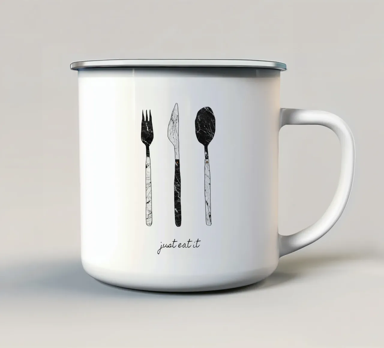 Mangiate e basta tazza in smalto da Orara Studio