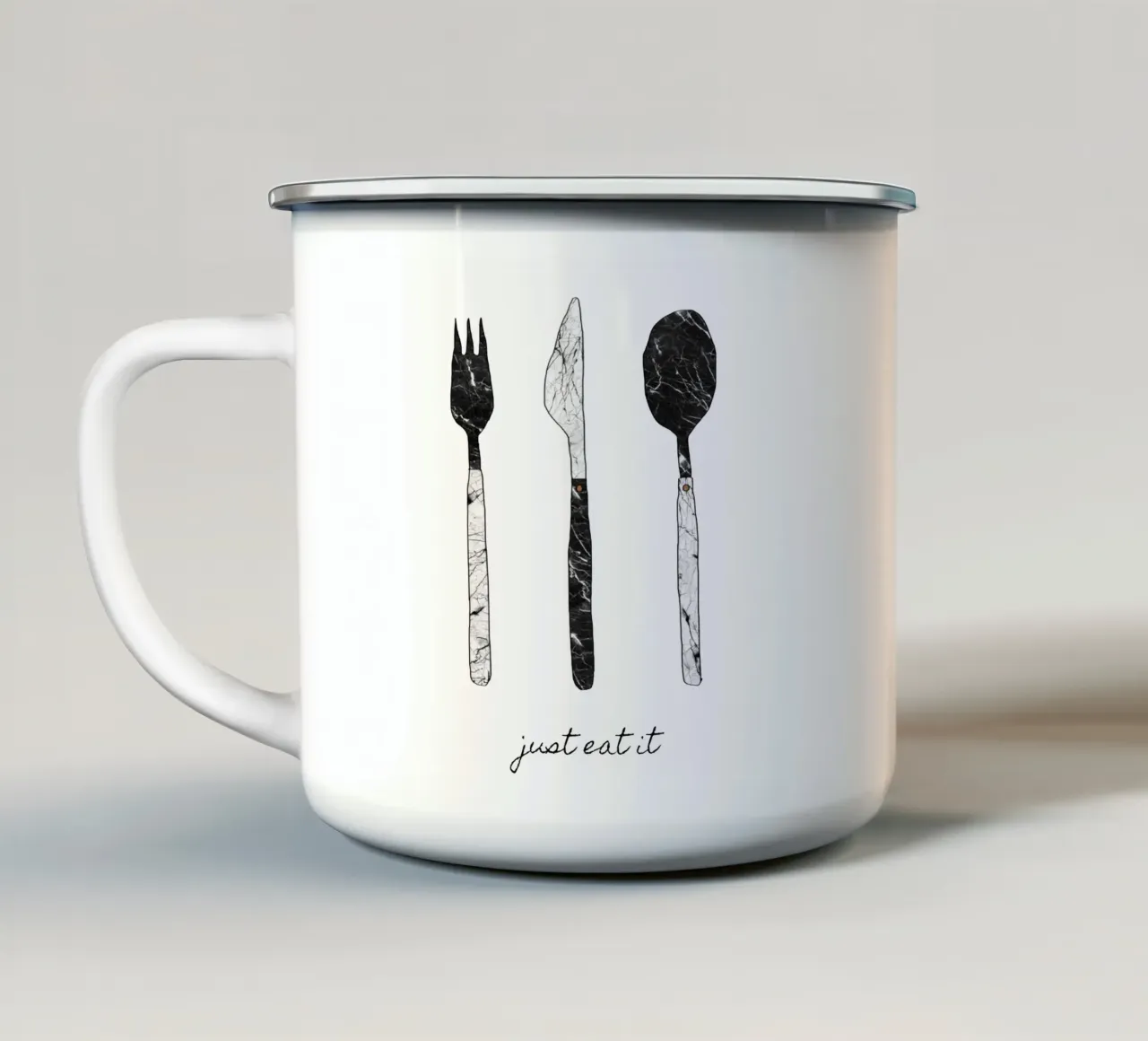 Mangiate e basta tazza in smalto da Orara Studio