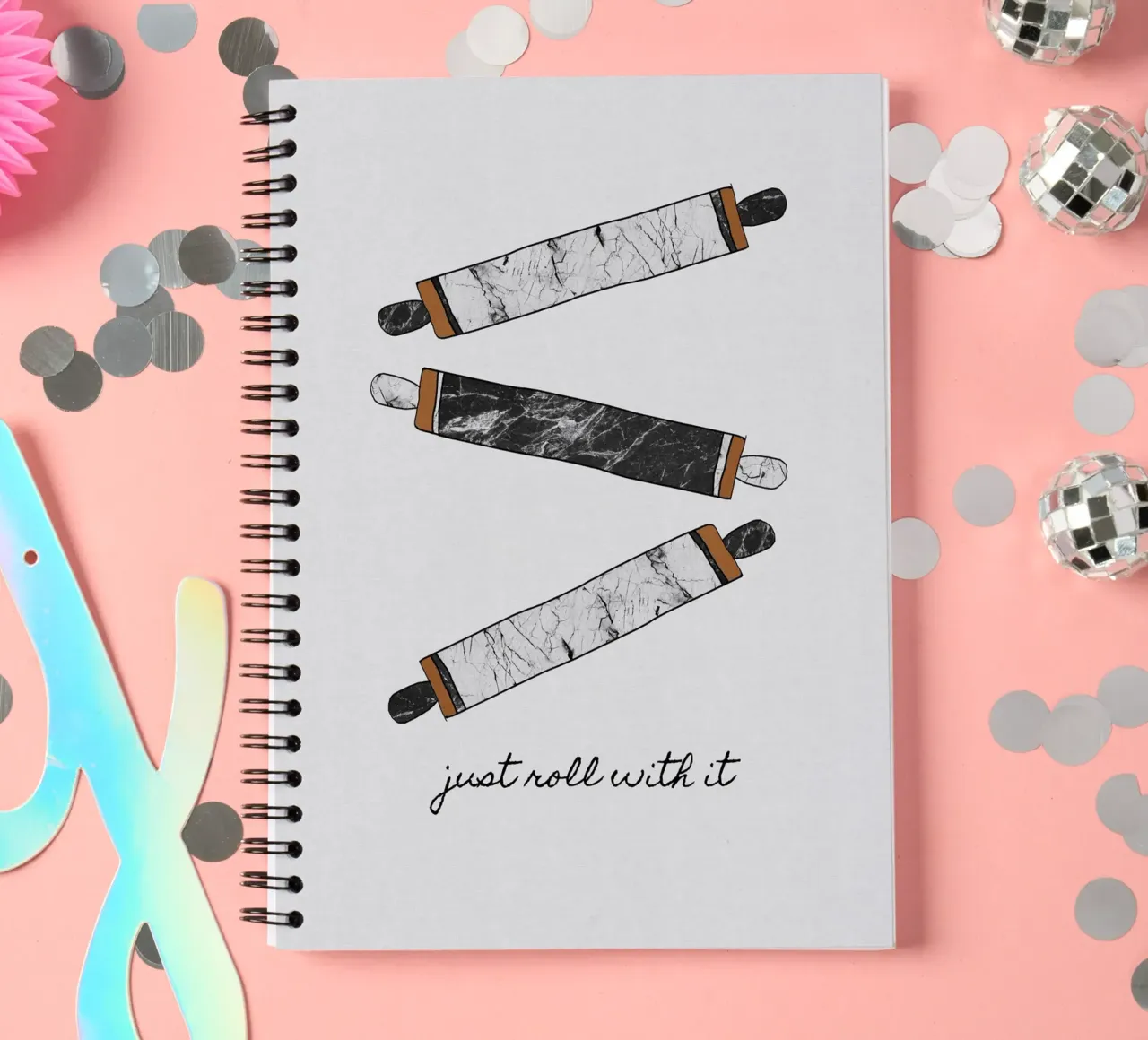 Just Roll With It spiral notebook by Orara Studio