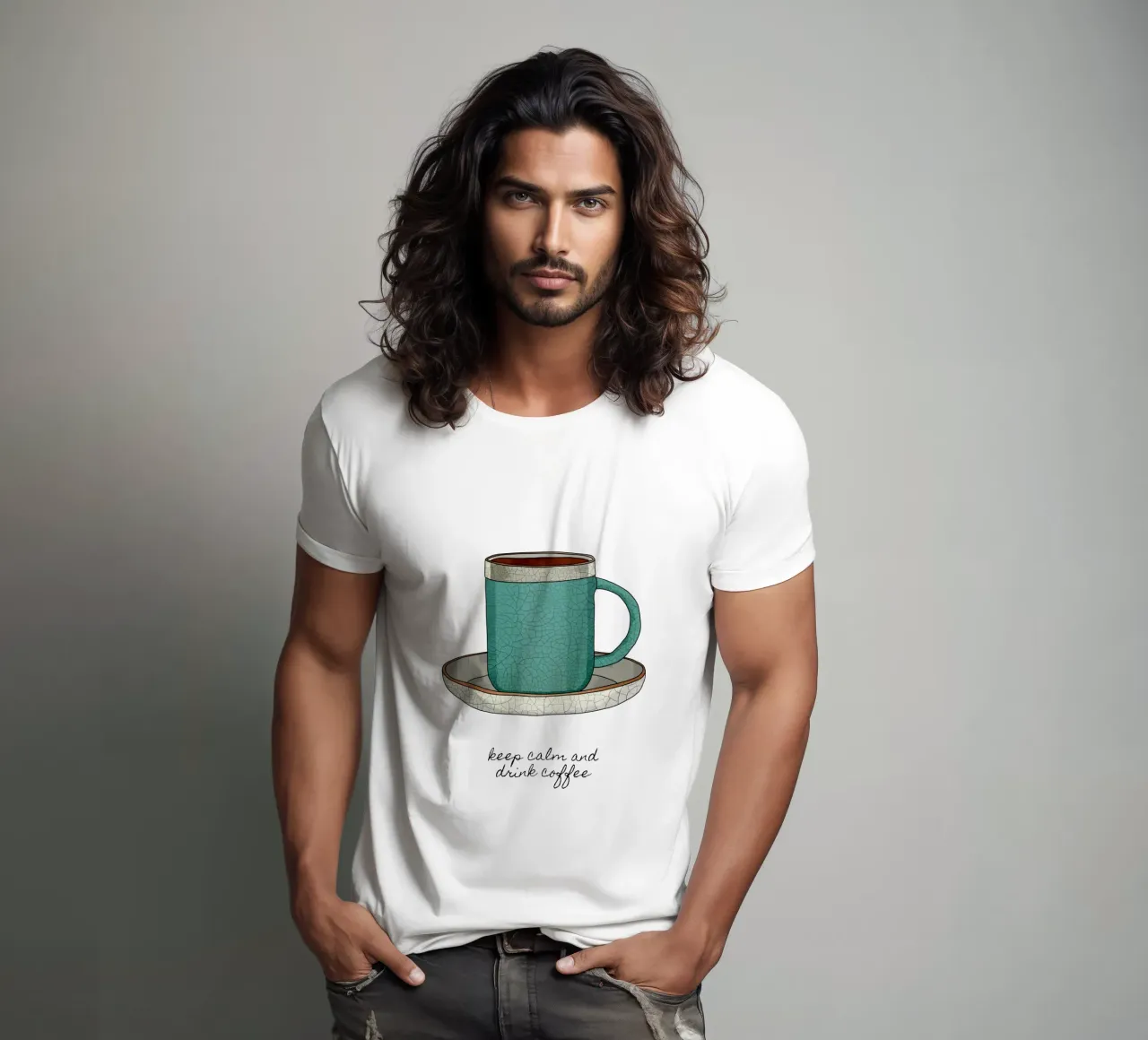 Mantenere la calma e bere caffè t-shirt da Orara Studio