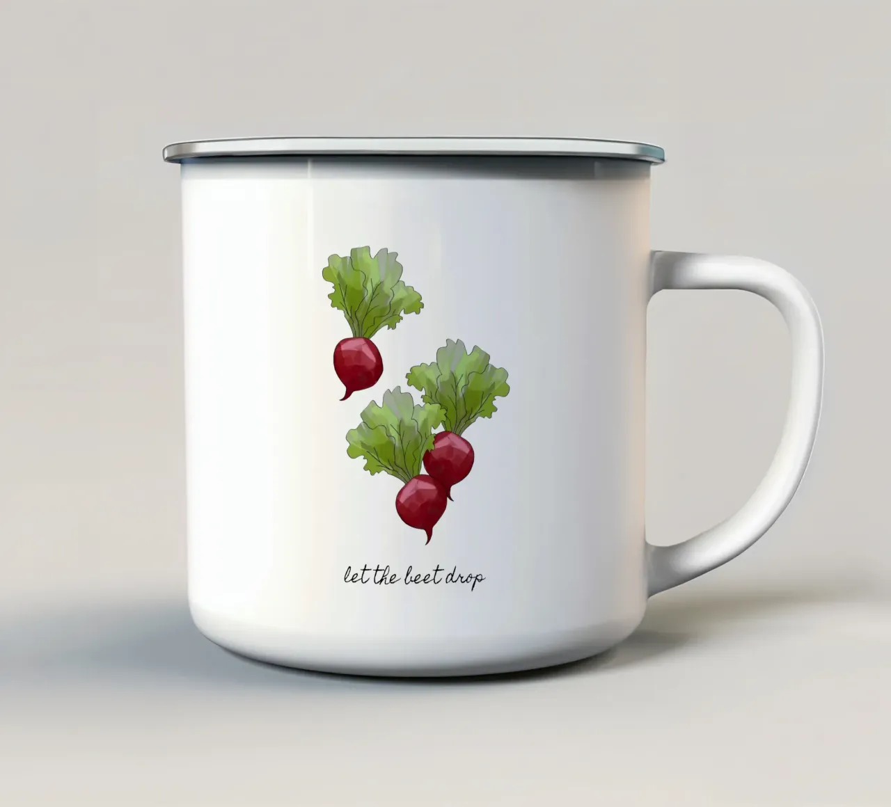 Let The Beet Drop emaille mok van Orara Studio