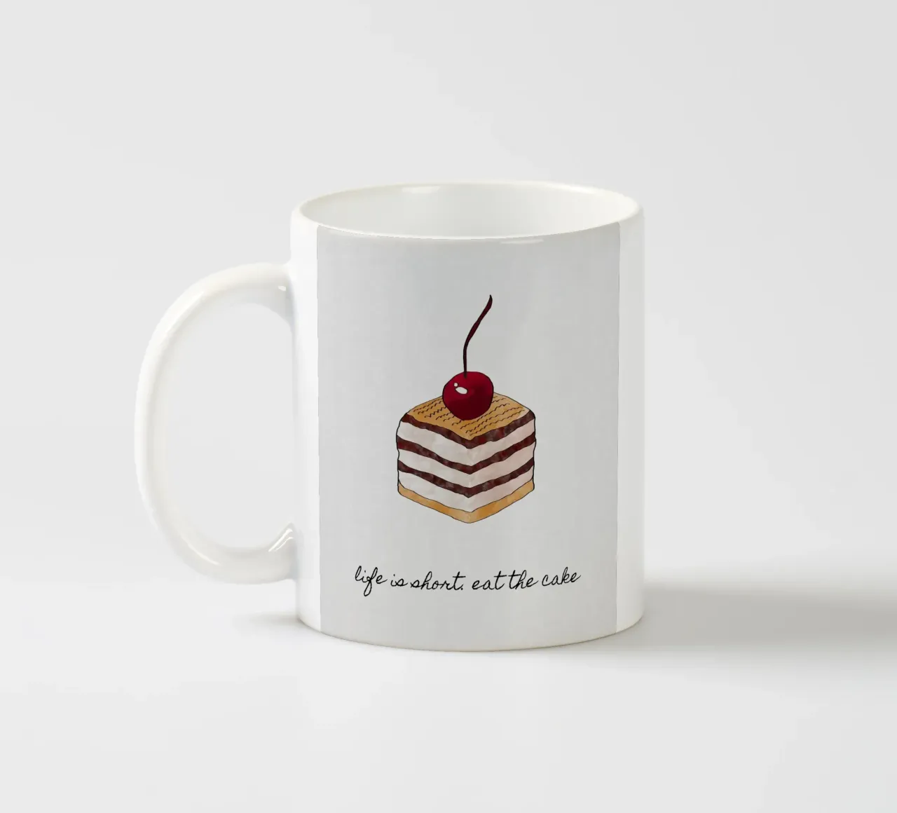 Het leven is kort Eet de taart keramische mok van Orara Studio