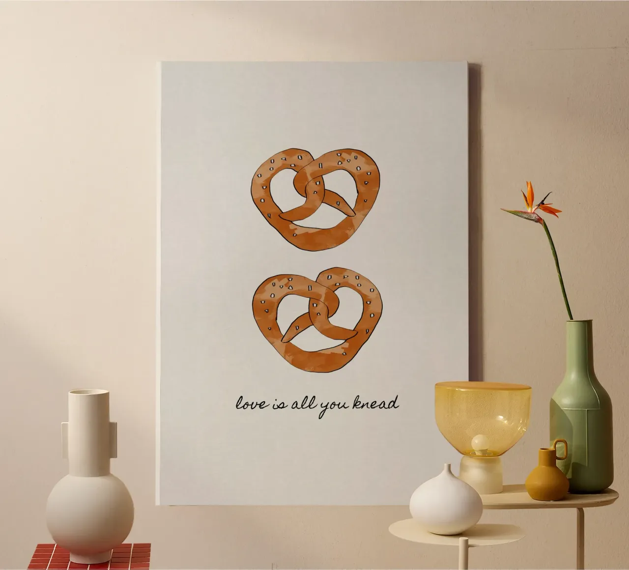 Liefde is alles wat je kneedt canvas met Baklijst van Orara Studio