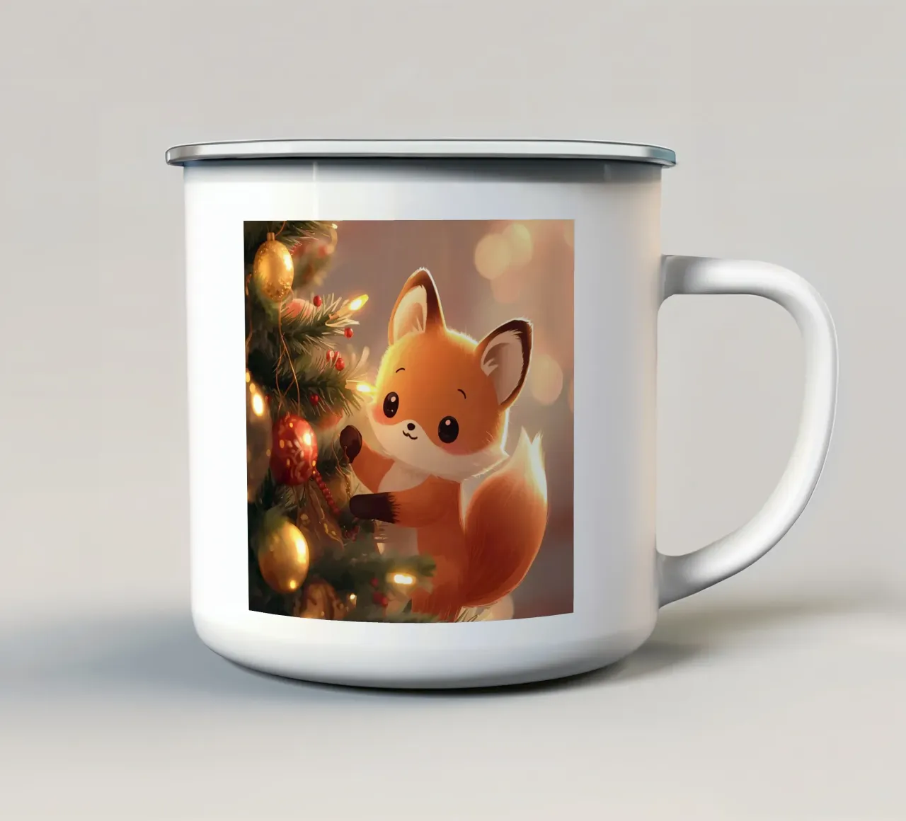 Il piccolo aiutante Voxy decora l'albero di Natale tazza in smalto da Voxy's Adventures