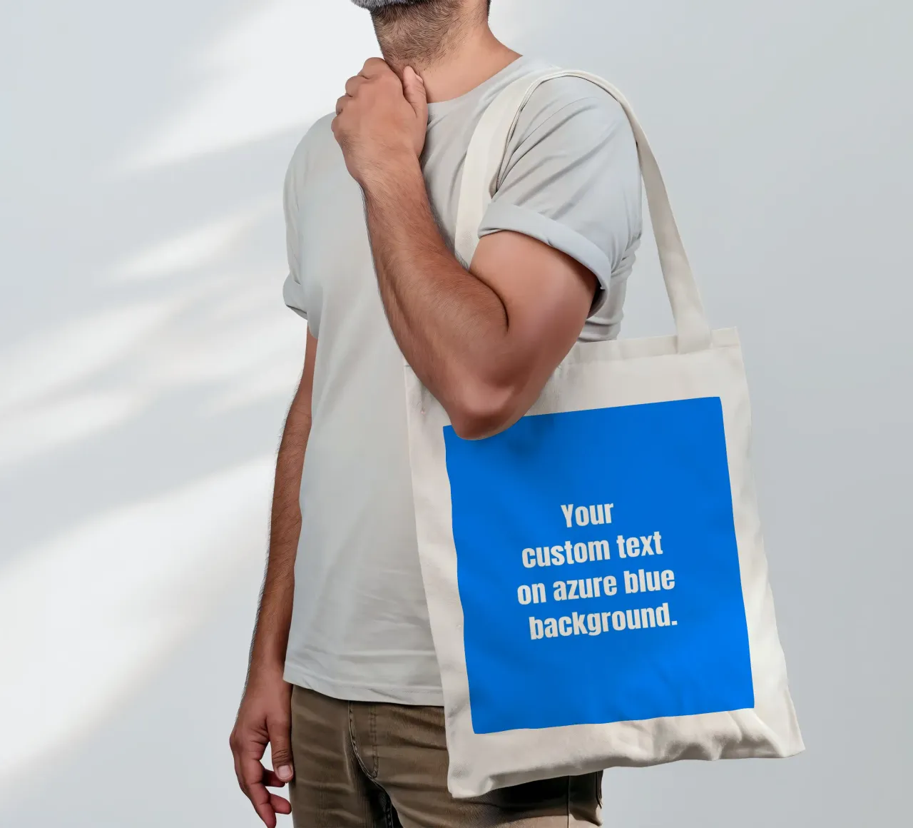 Custom text on azure blue background borsa in juta da RB-Quotes