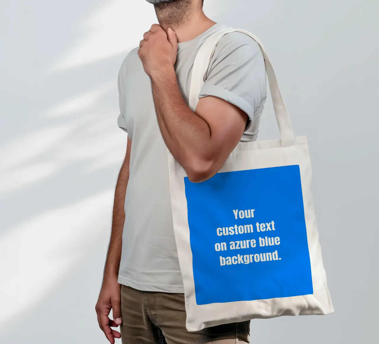 Custom text on azure blue background borsa in juta da RB-Quotes