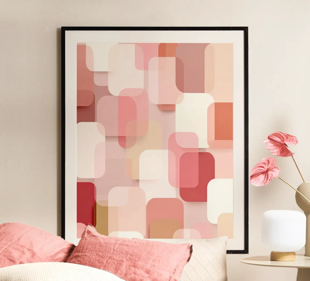 Soft Pink Overlapping Shapes Modern Pattern hahnemühle by StudioVO