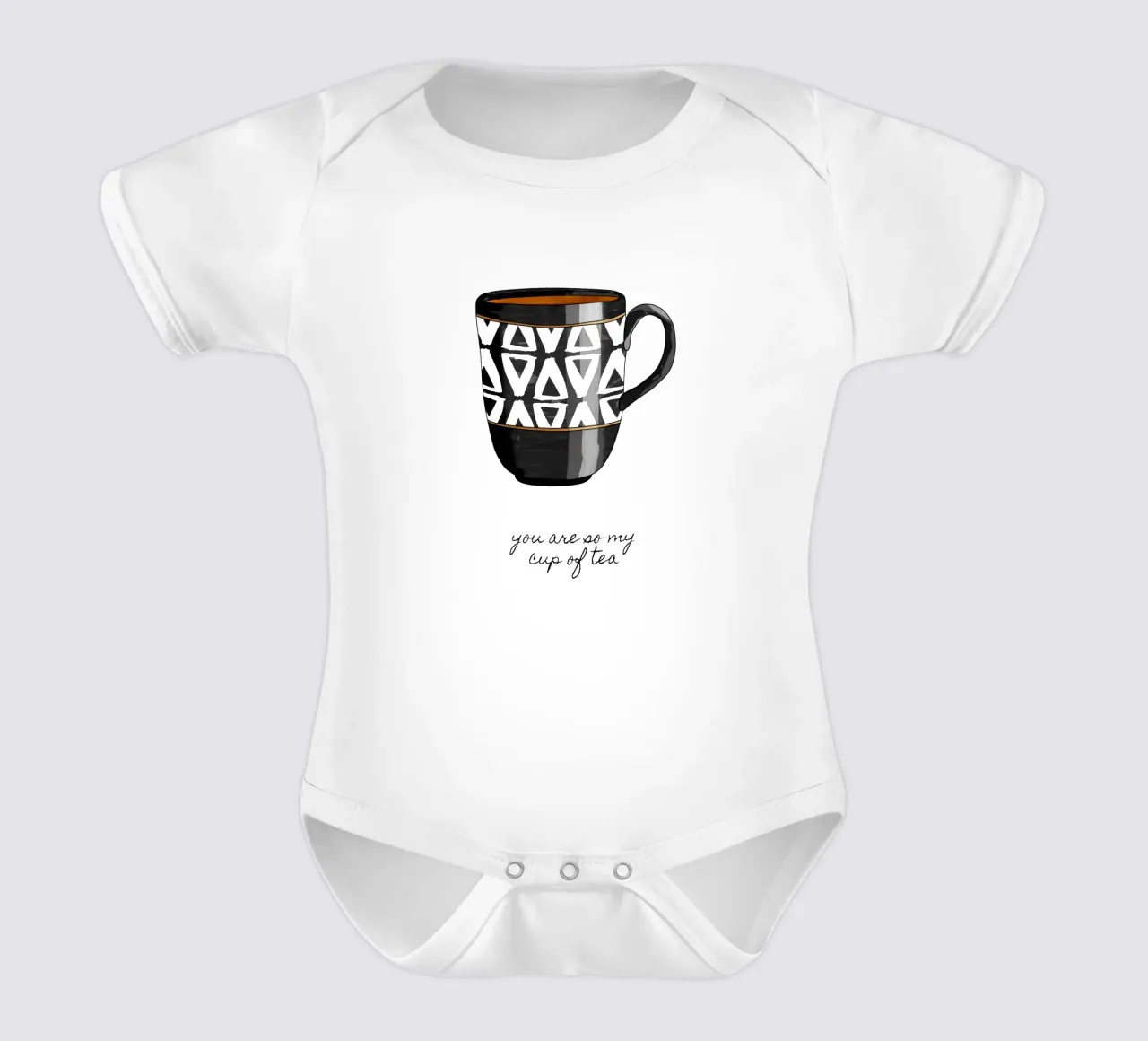 You Are So My Cup of Tea short-sleeve baby romper by Orara Studio