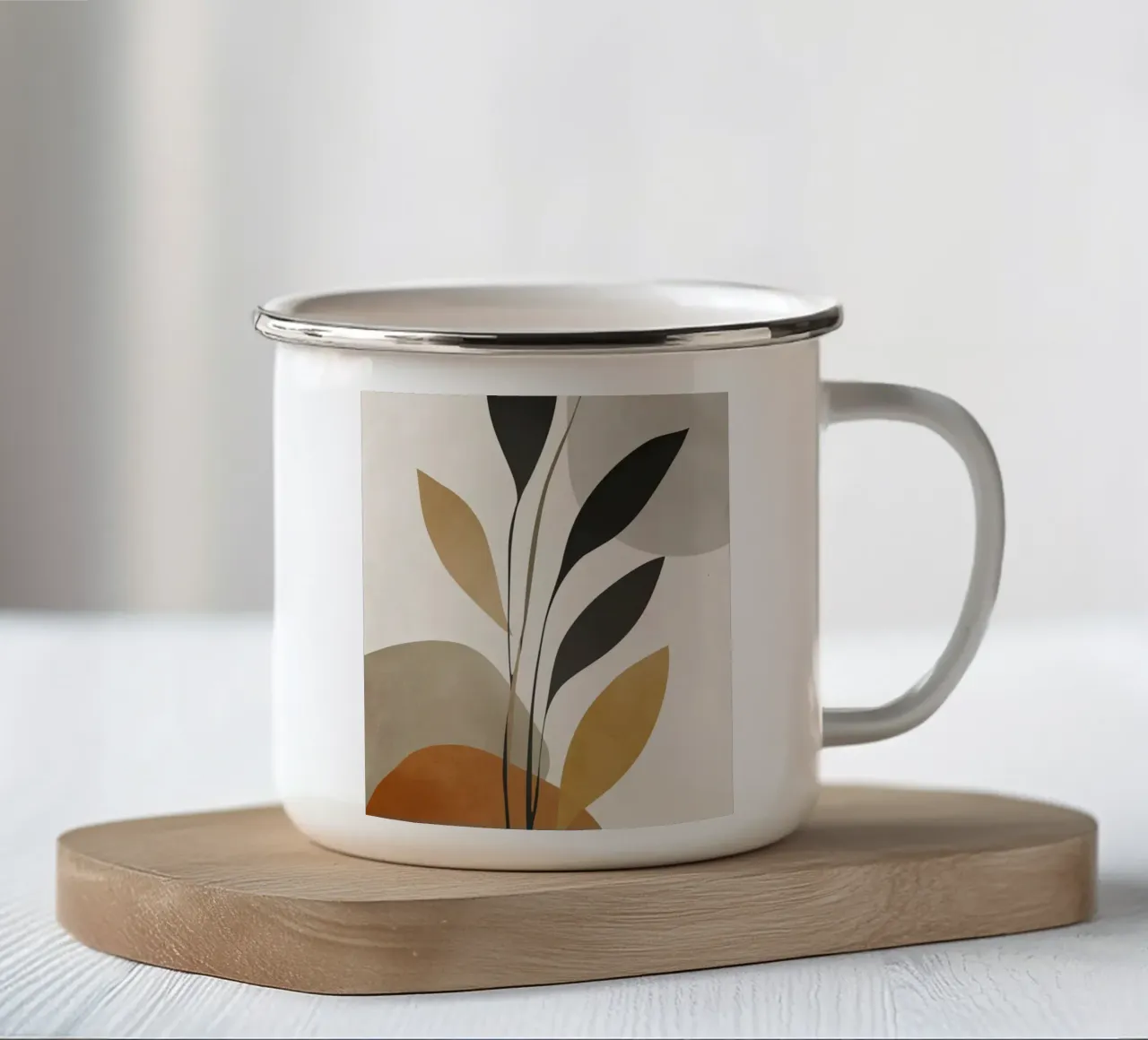 Calde forme botaniche in moderne tonalità neutre tazza in smalto da StudioVO