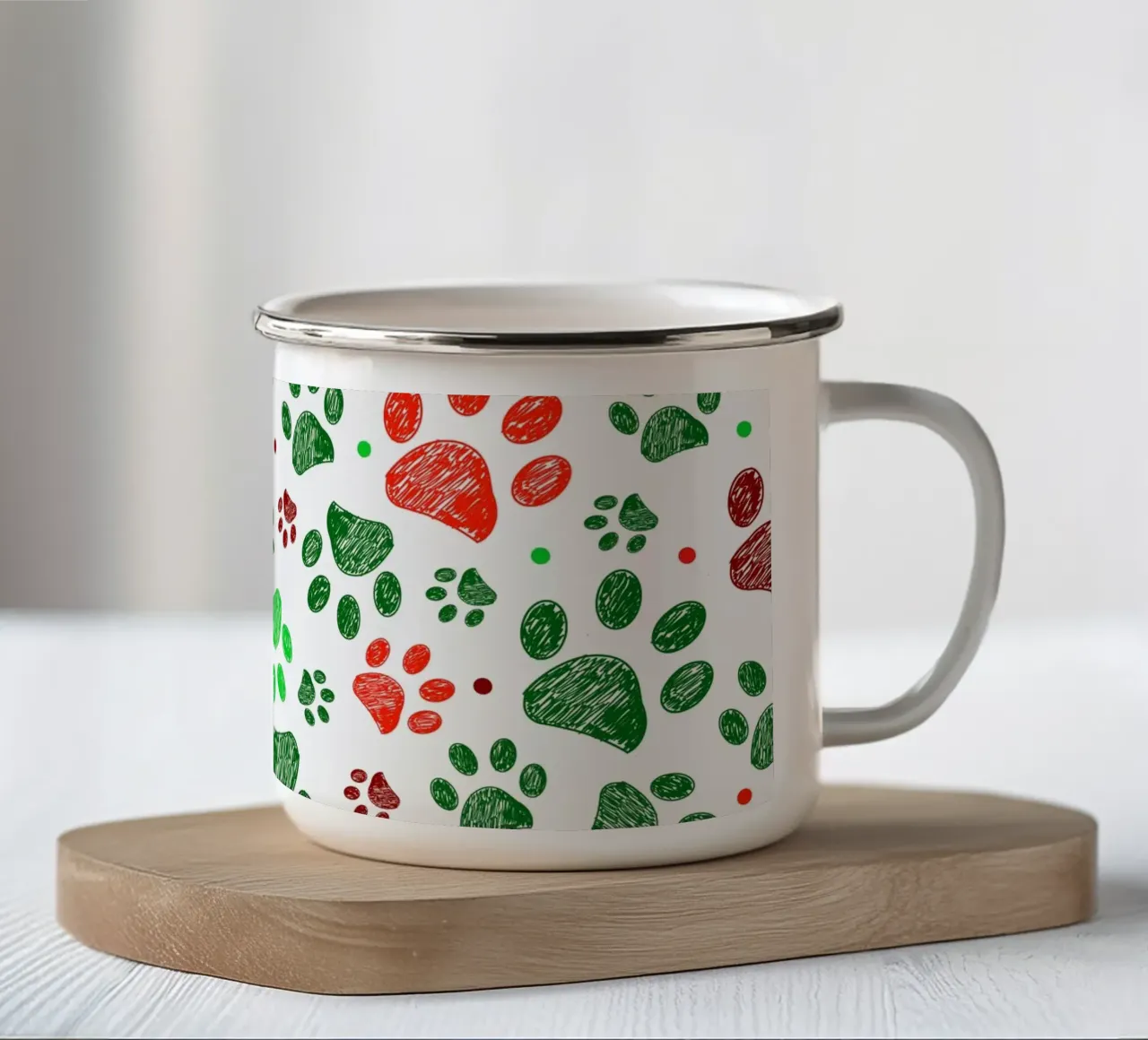 Impronte di zampe verdi e rosse tazza in smalto da GalerieGG