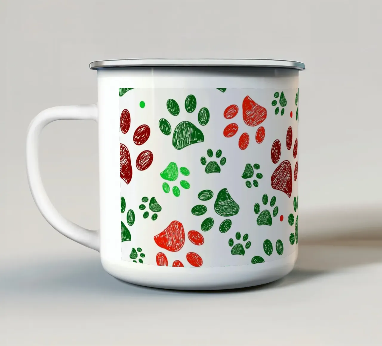 Impronte di zampe verdi e rosse tazza in smalto da GalerieGG