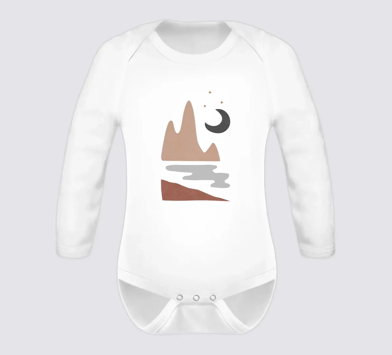 Landscape & Moon long-sleeve baby romper by Orara Studio