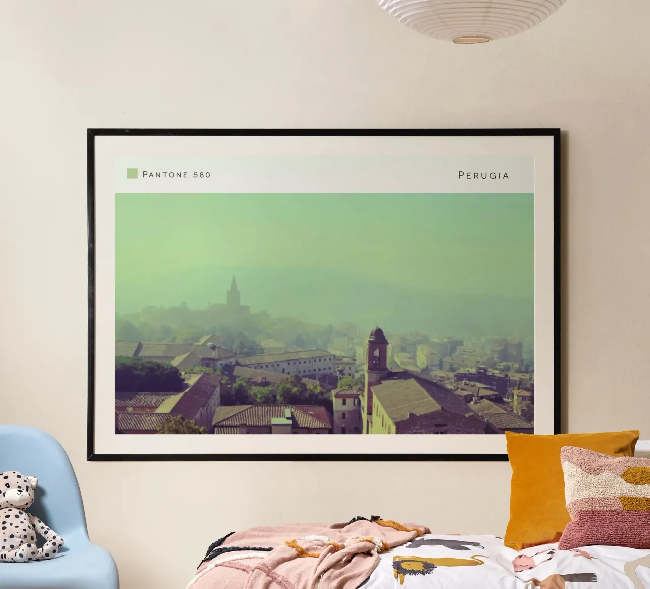 Perugia Pantone 580 poster con telaio in alluminio da In Full Color