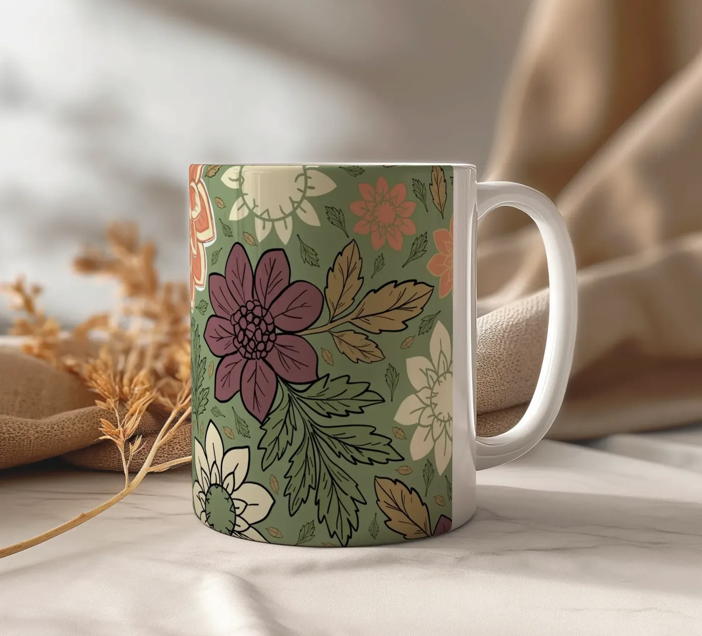 Flowers pattern ceramic mug by GalerieGG