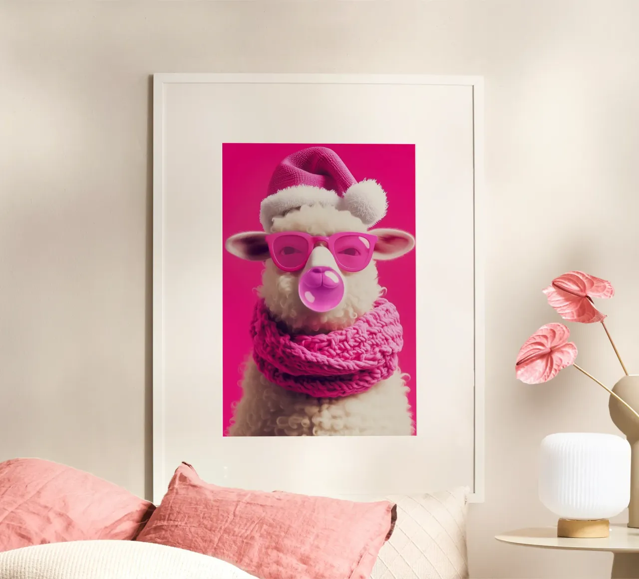 Pop Art sheep with pink ... Santa Edition hahnemühle by Autofocus