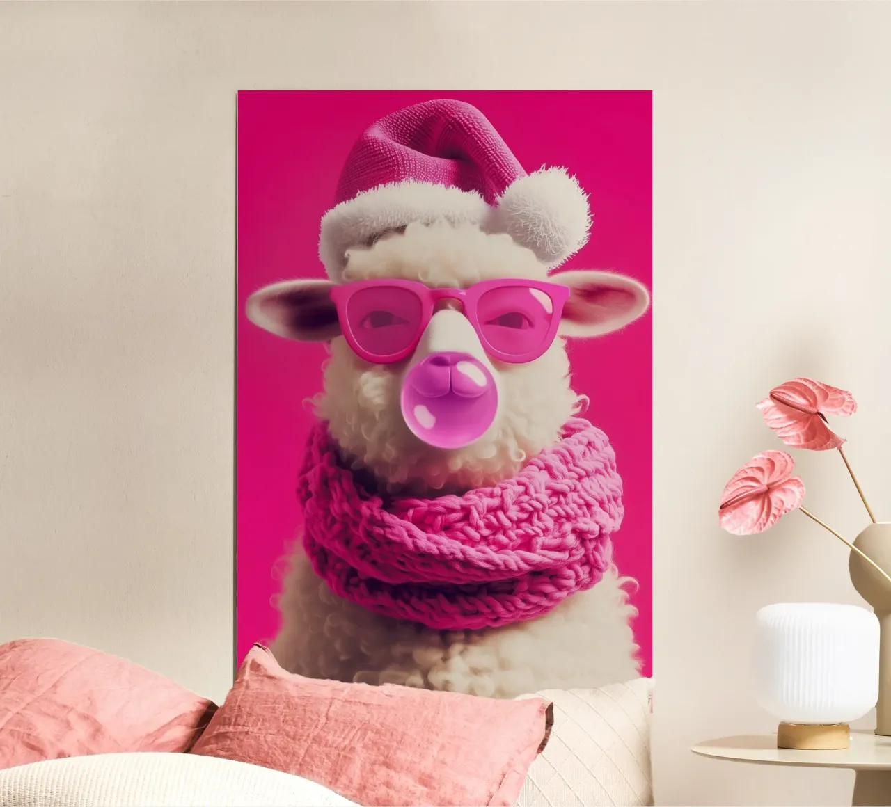 Pop Art sheep with pink ... Santa Edition hahnemühle by Autofocus
