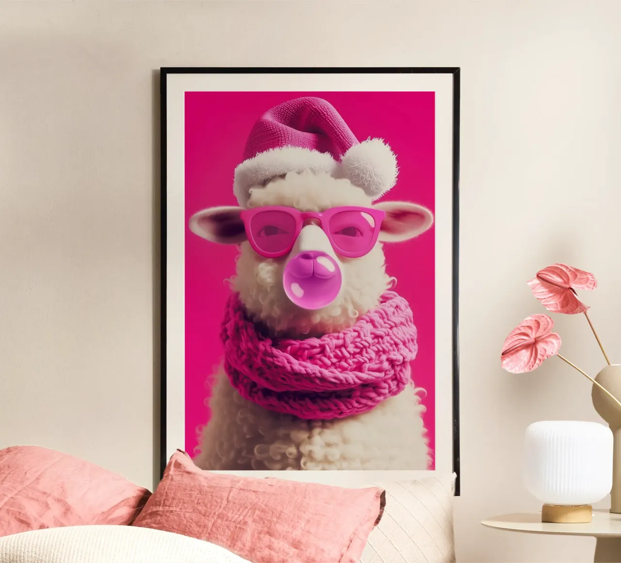 Pop Art sheep with pink ... Santa Edition hahnemühle by Autofocus