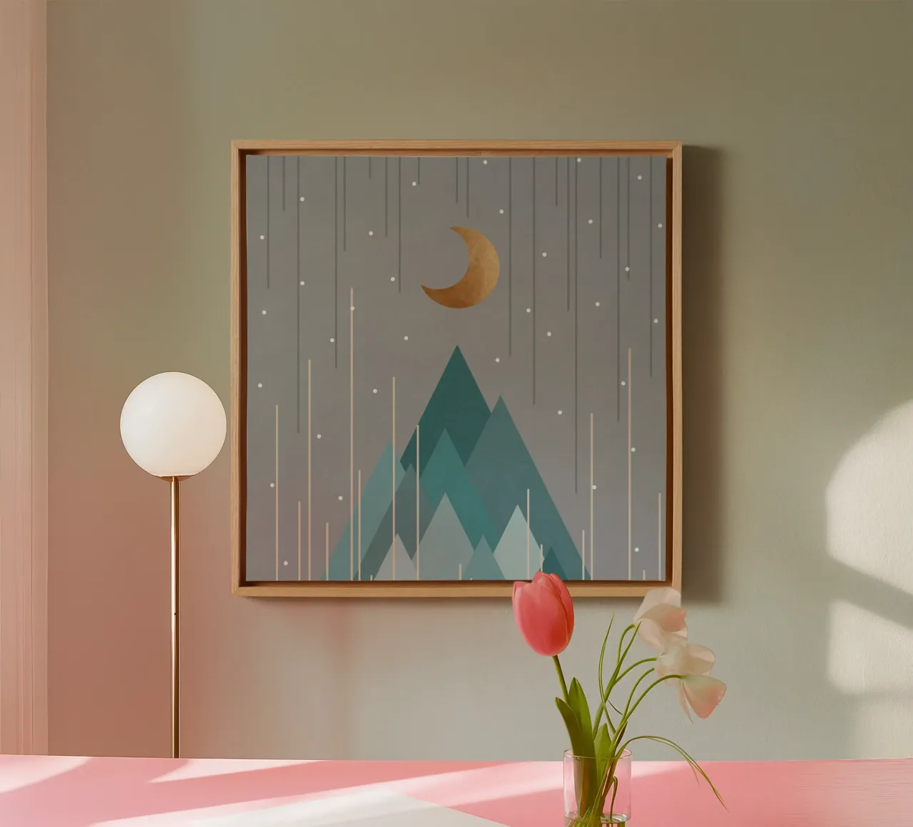 Maan & Bergen Mintgroen canvas met Baklijst van Orara Studio