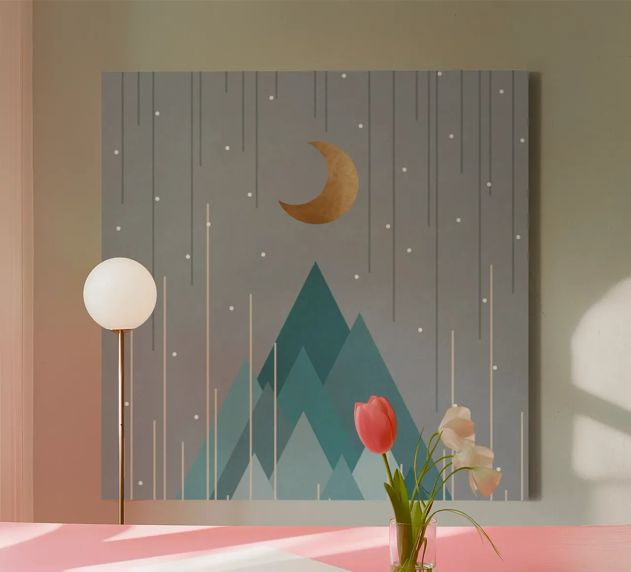 Maan & Bergen Mintgroen canvas met Baklijst van Orara Studio