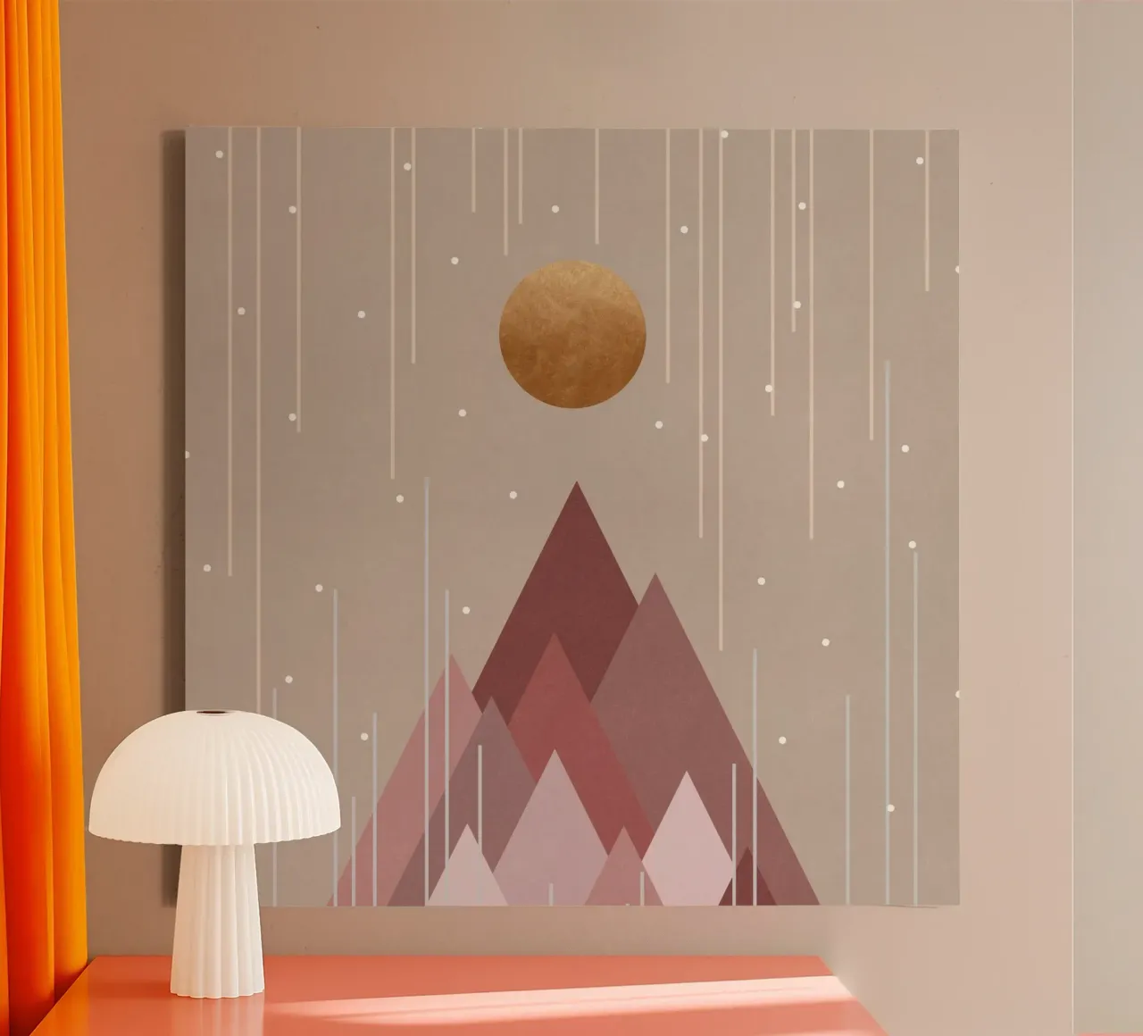 Zon & bergen koraalroze canvas met Baklijst van Orara Studio