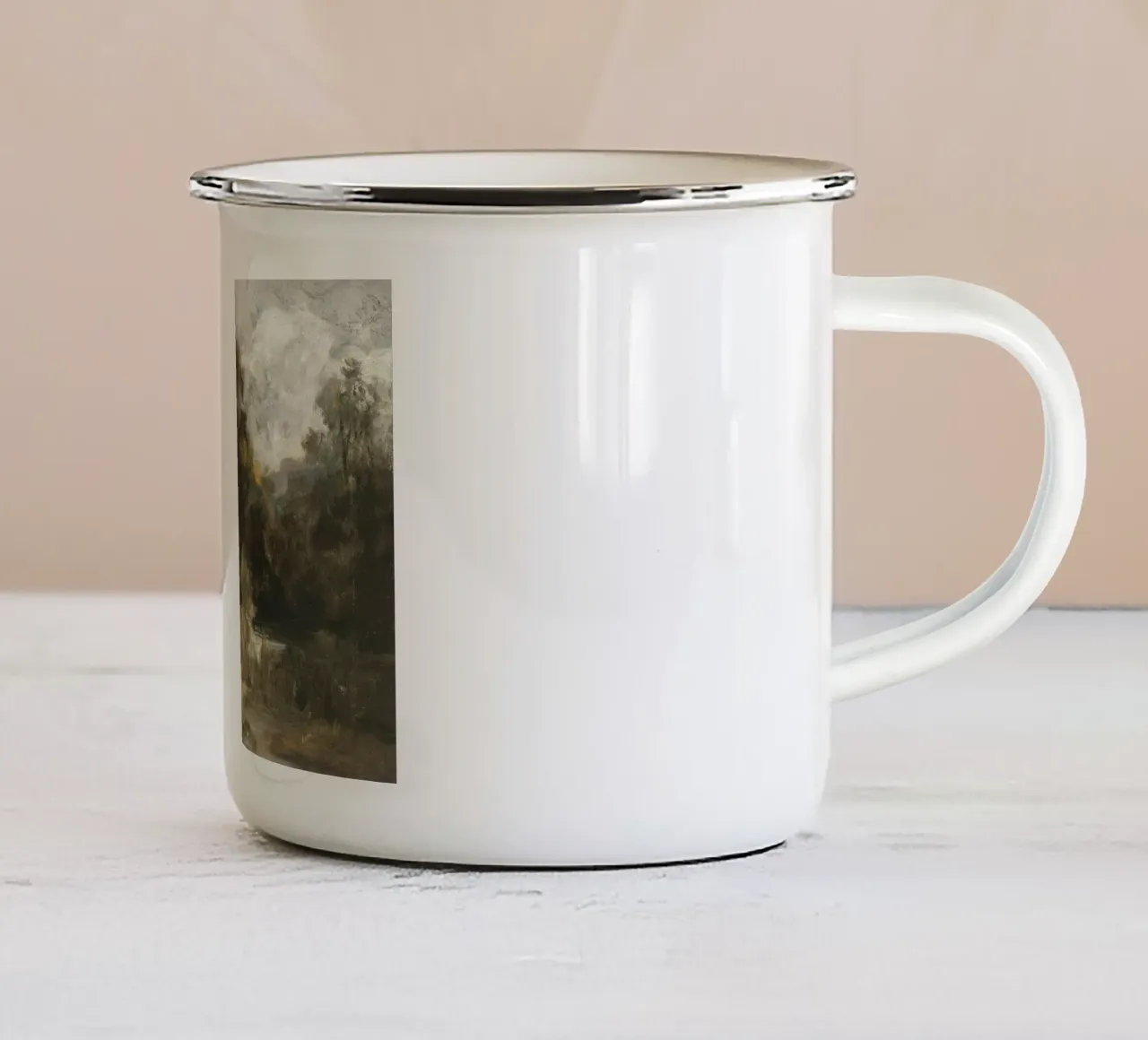 Paesaggio della foresta scura con fiume tazza in smalto da Vintage Posters