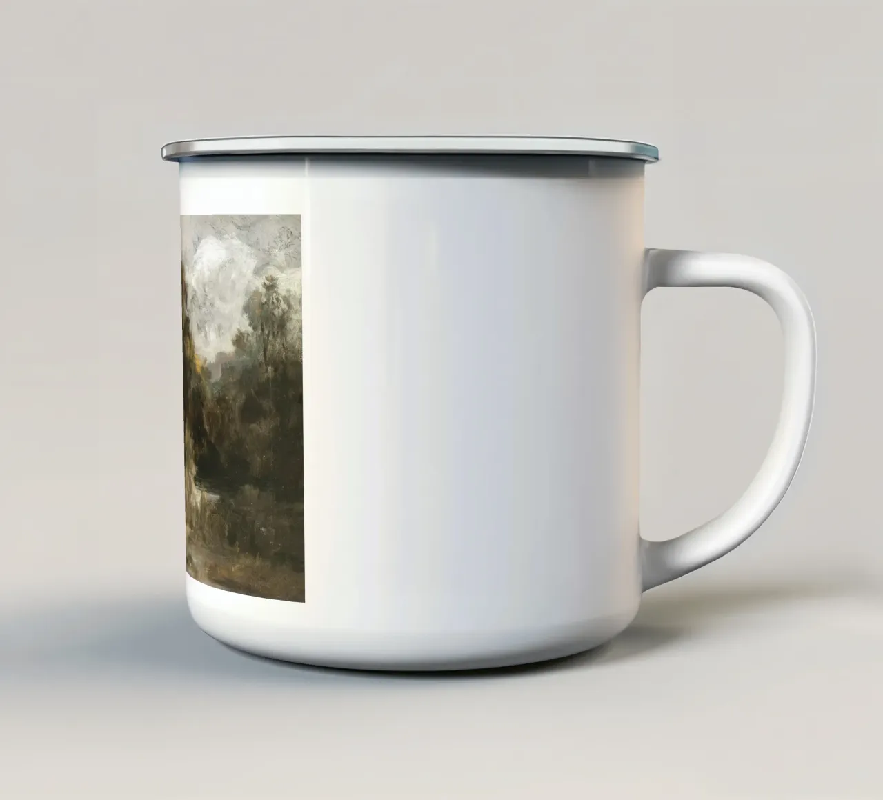 Paesaggio della foresta scura con fiume tazza in smalto da Vintage Posters