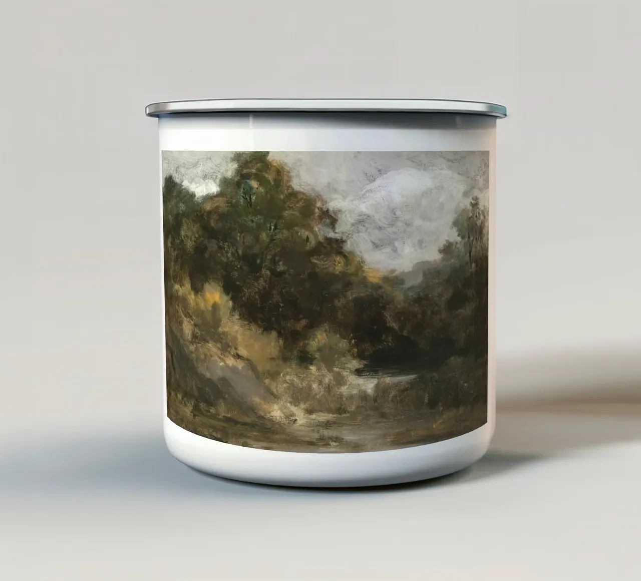 Paesaggio della foresta scura con fiume tazza in smalto da Vintage Posters