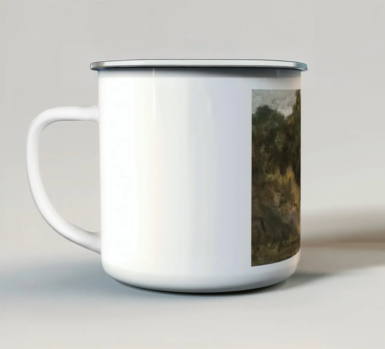 Paesaggio della foresta scura con fiume tazza in smalto da Vintage Posters