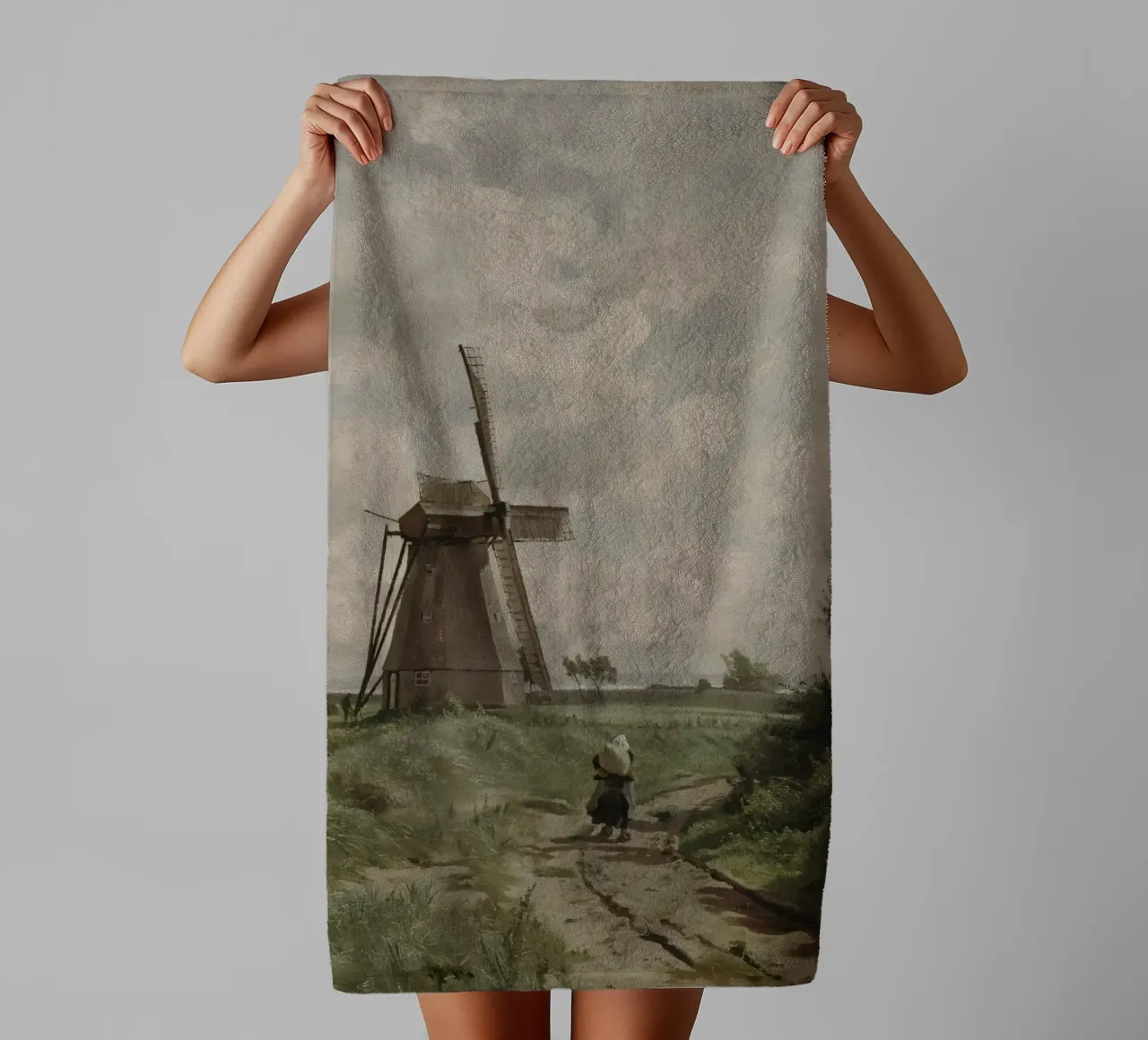 Old Windmill in the Fields towel by Vintage Posters