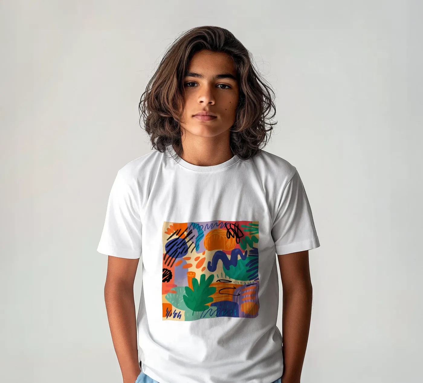 Scarabocchi astratti e giocosi t-shirt bambini da Solace Light