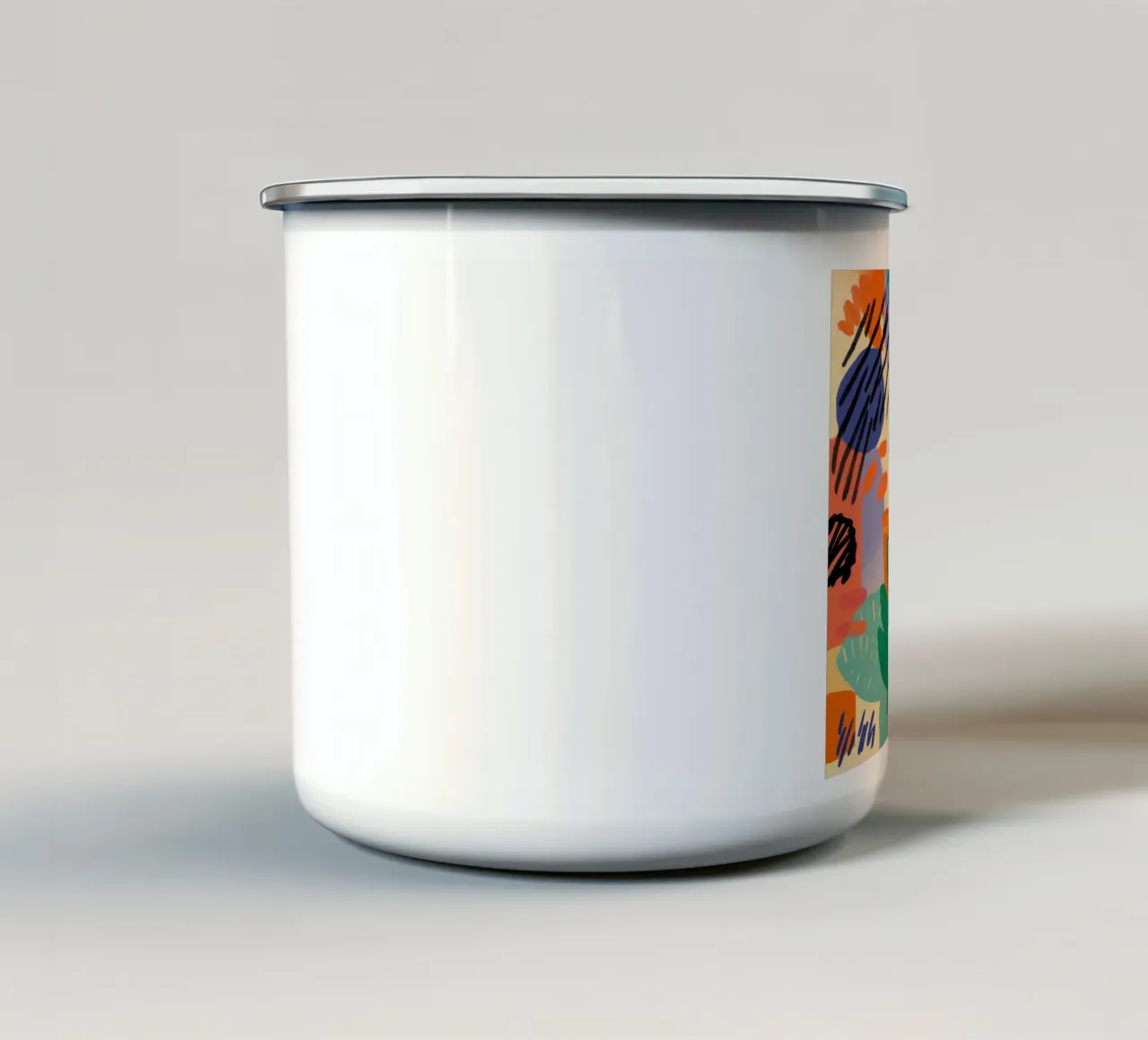 Speelse abstracte krabbels emaille mok van Solace Light