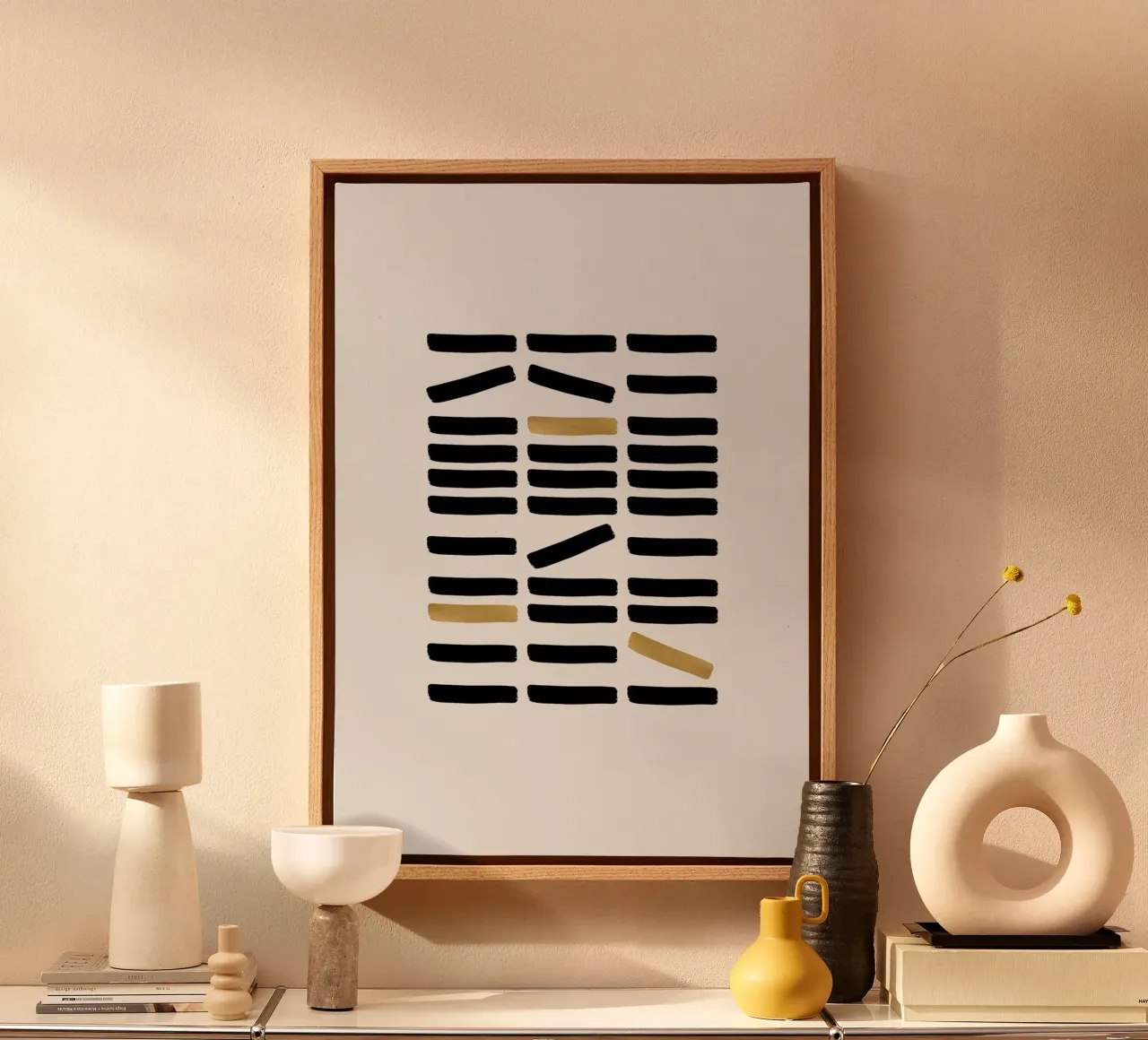 Zwart & Goud Abstract canvas met Baklijst van Orara Studio