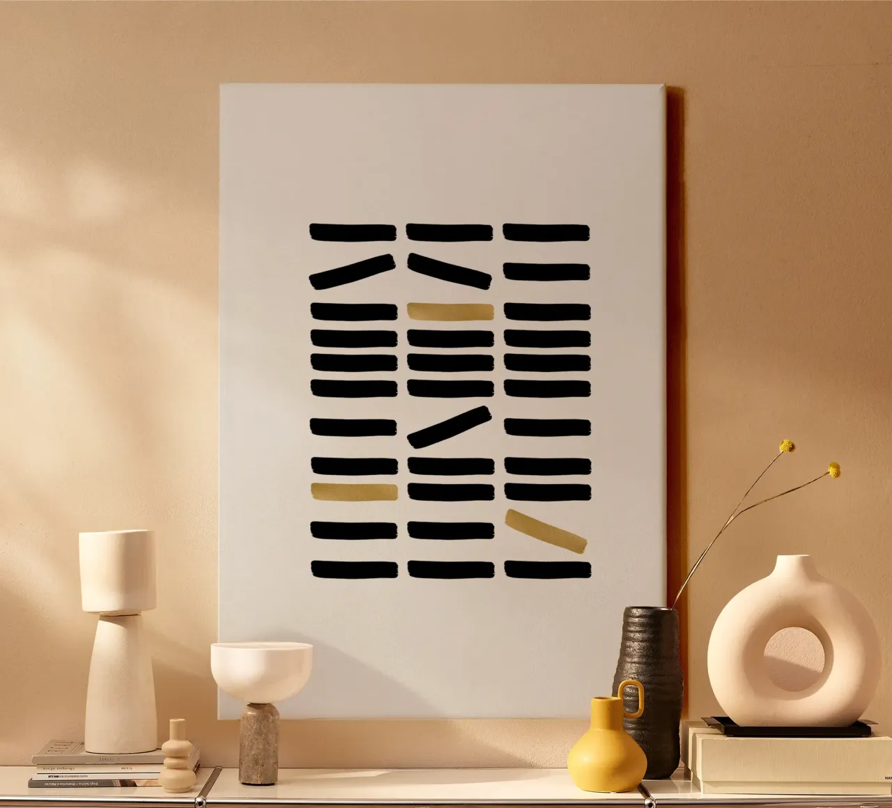 Zwart & Goud Abstract canvas met Baklijst van Orara Studio