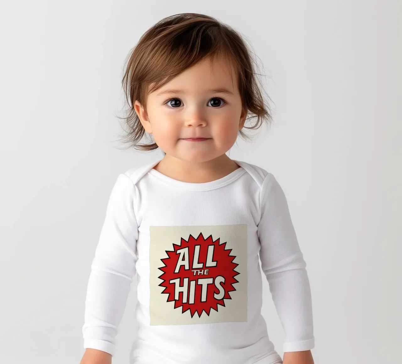All the Hits long-sleeve baby romper by Hemingway Design