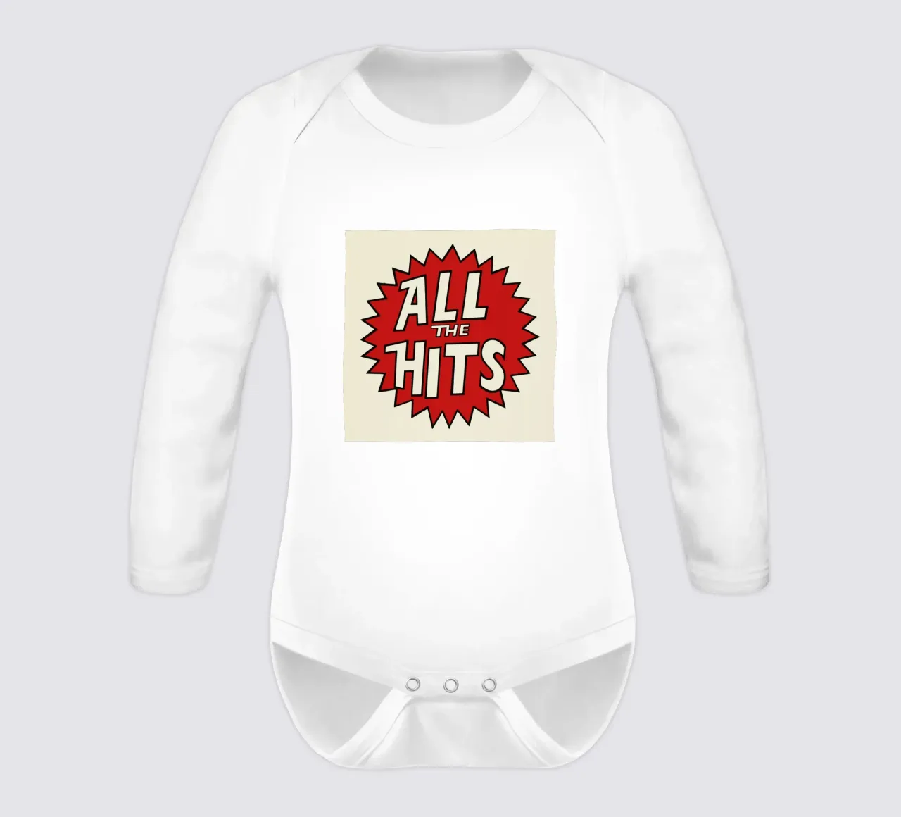 All the Hits long-sleeve baby romper by Hemingway Design