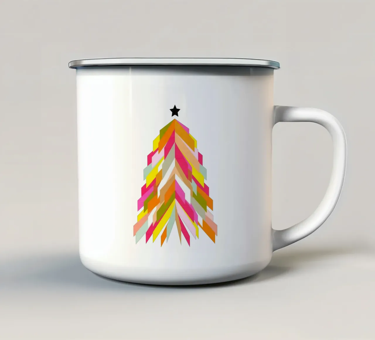 Albero di Natale retrò colorato su rosa pallido tazza in smalto da Dominique Vari Christmas