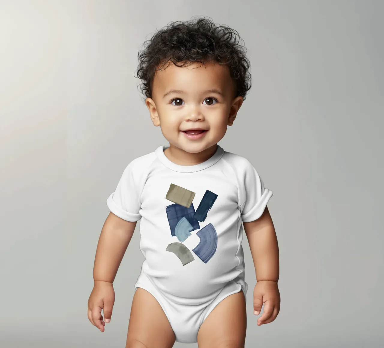 Blaue und braune Farbblöcke Kurzarm Babybody von Orara Studio