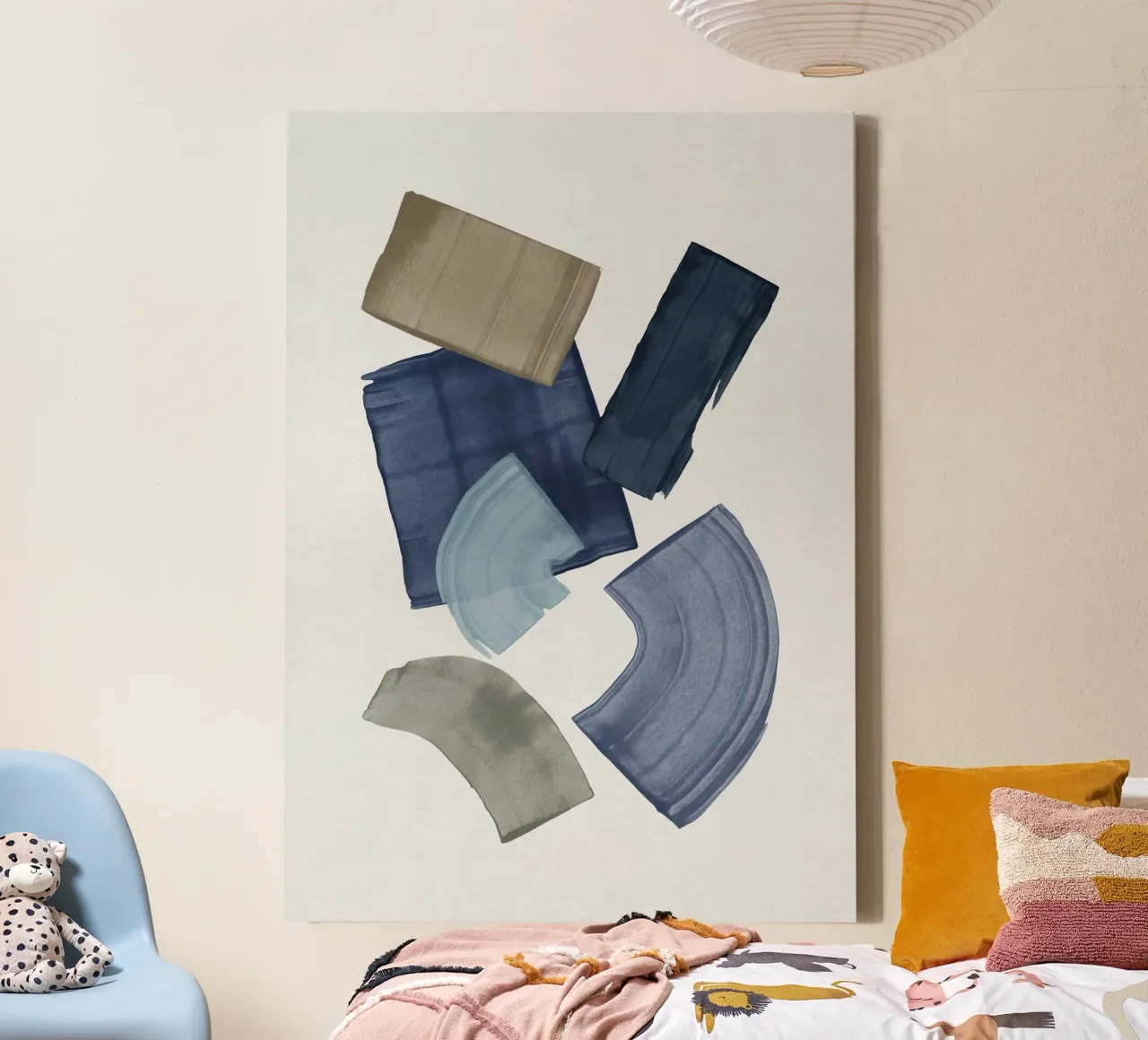 Blaue und braune Farbblöcke Leinwand mit Schattenfugenrahmen von Orara Studio