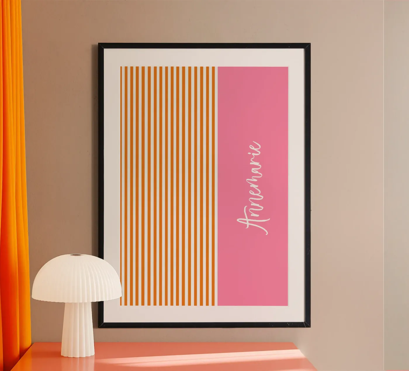 Orange Streifen mit Rosa und Name Poster von BAINAI HOME