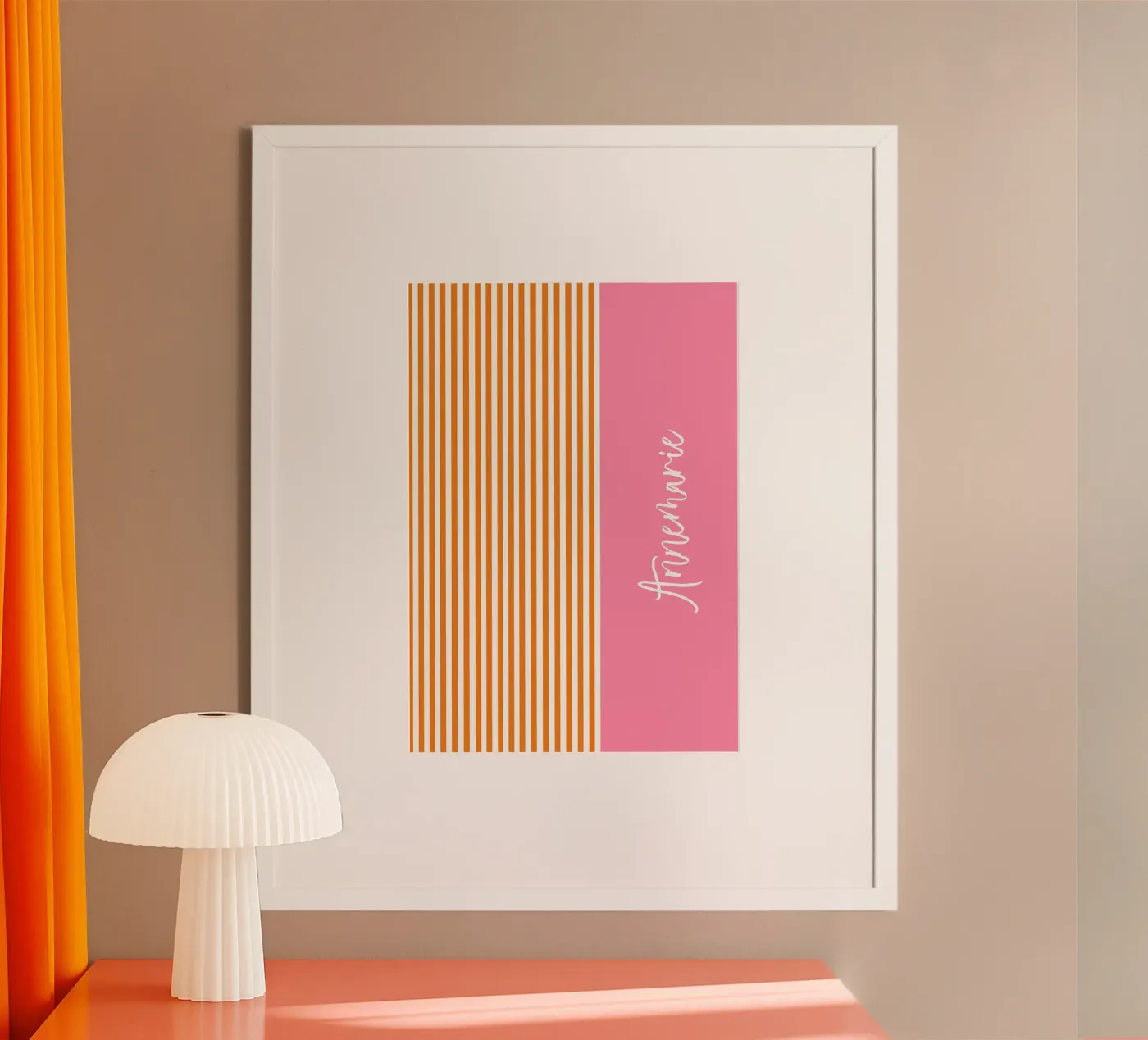 Orange Streifen mit Rosa und Name Poster von BAINAI HOME