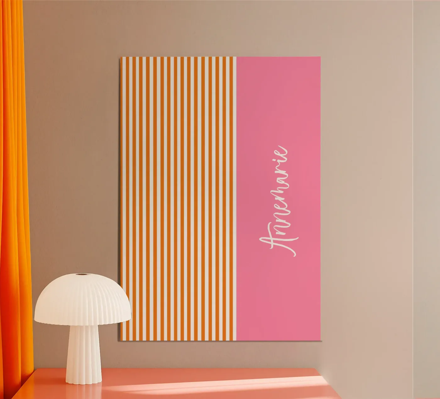 Orange Streifen mit Rosa und Name Poster von BAINAI HOME