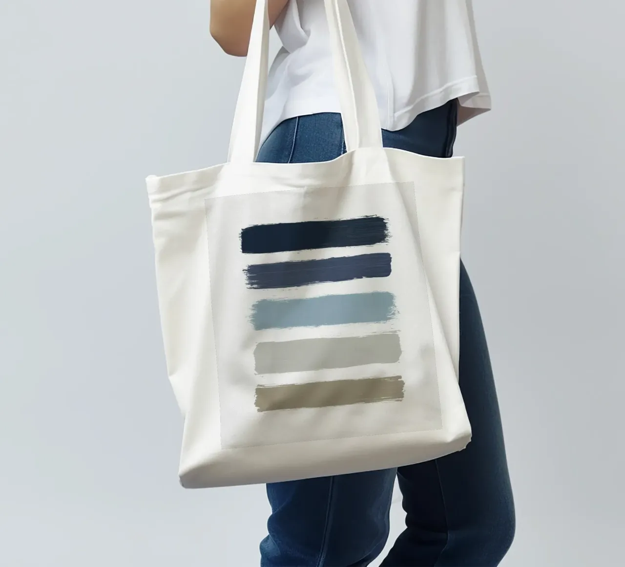 Blue & Taupe Stripes tote bag by Orara Studio