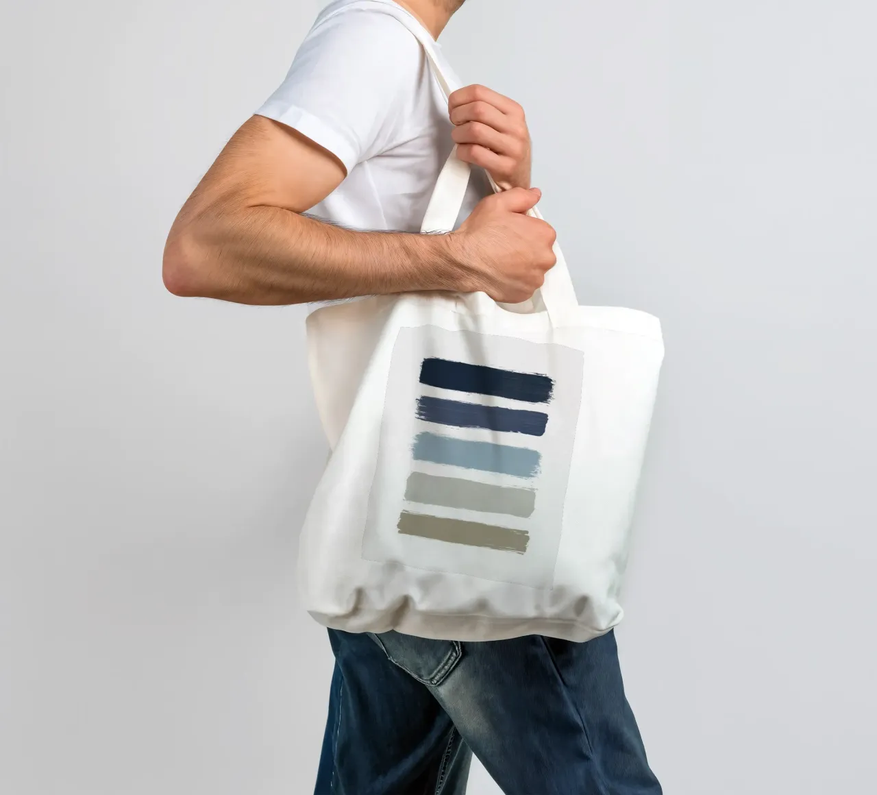 Blue & Taupe Stripes tote bag by Orara Studio