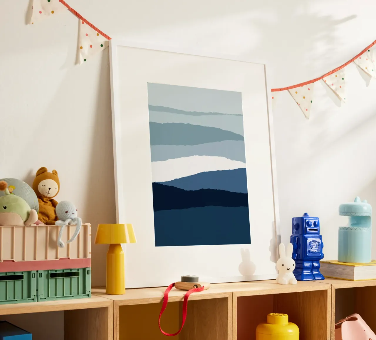 Blauw abstract II poster met aluminium frame van Orara Studio