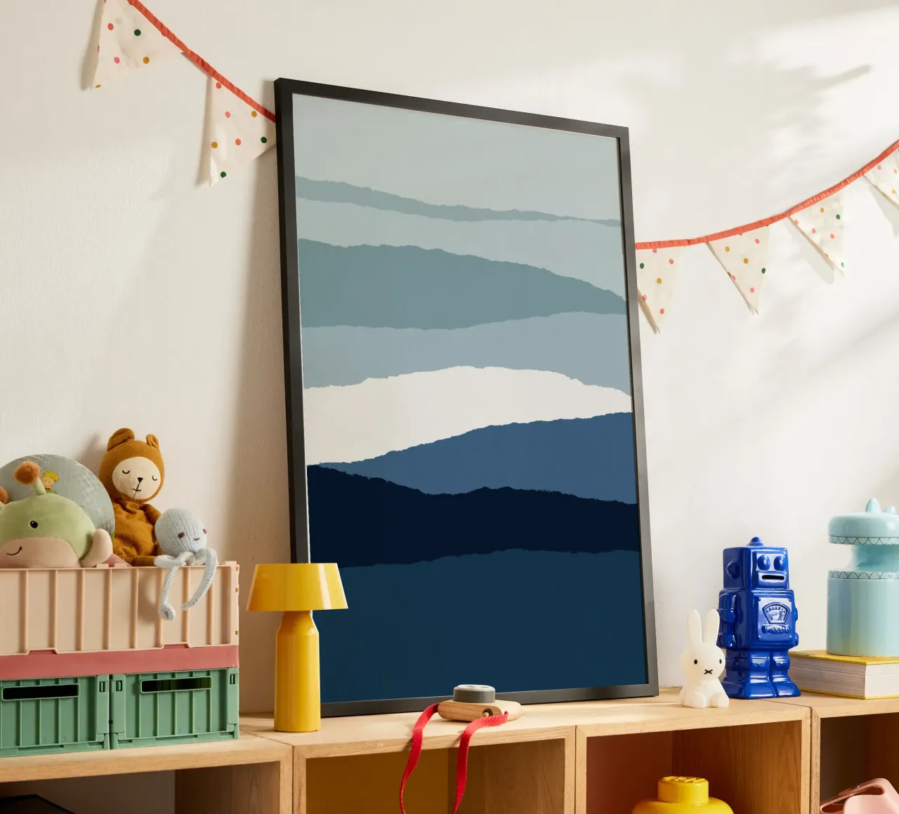 Blauw abstract II poster met aluminium frame van Orara Studio