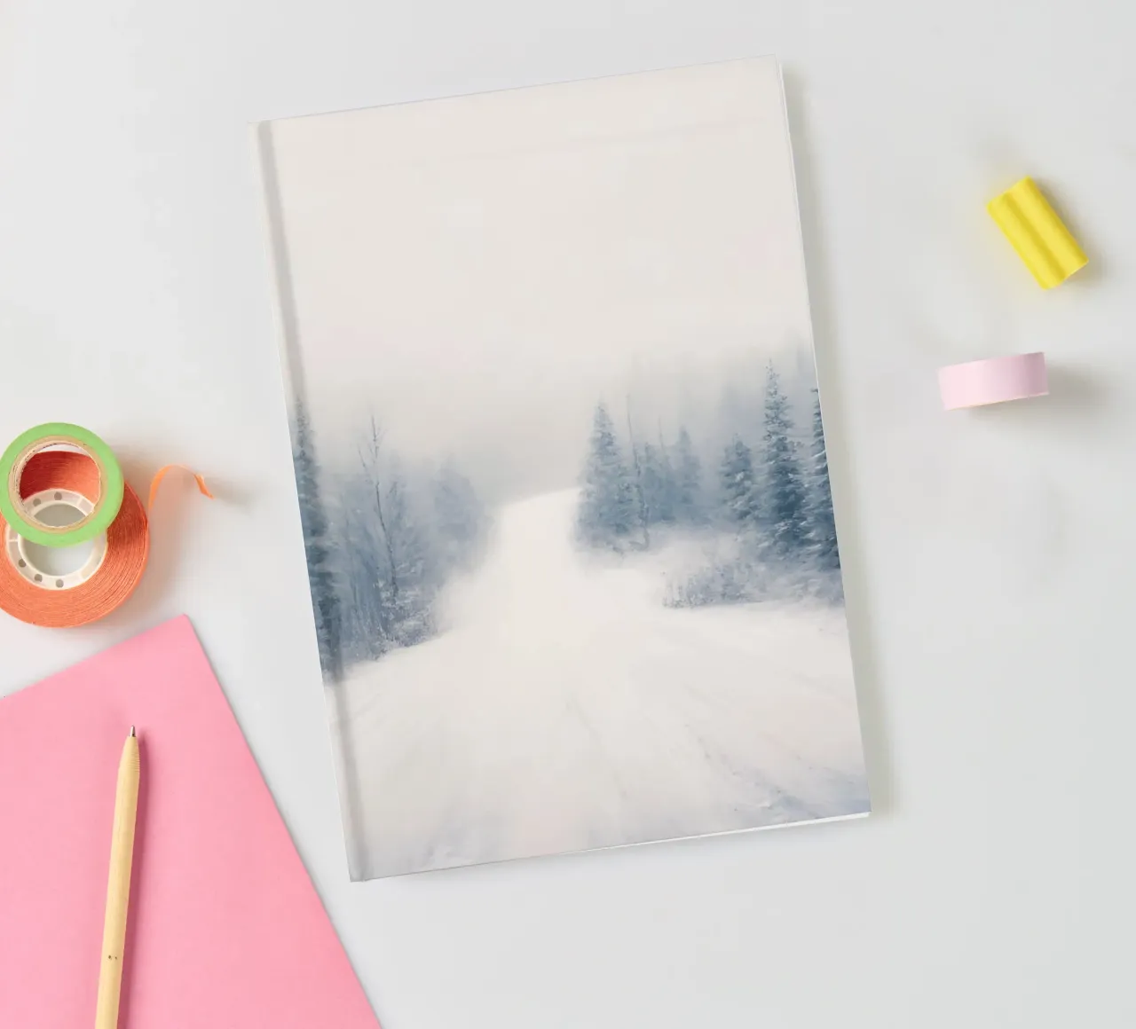 Winter path tranquillity - Minimal Snow Artprint notebook by Christmas Vibes 2025