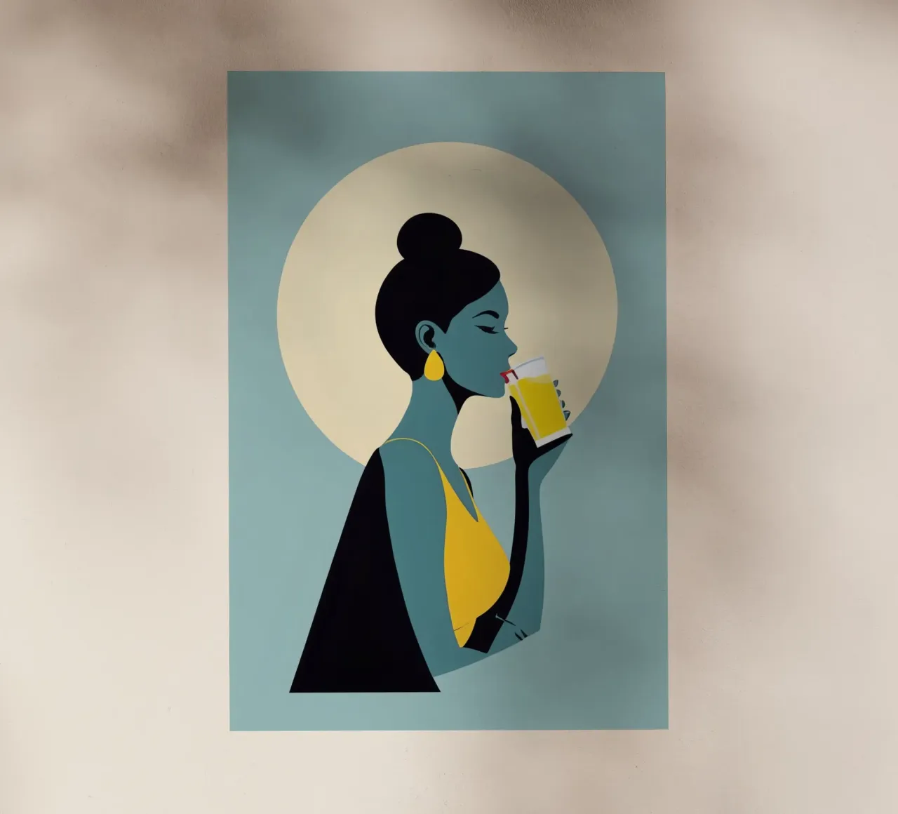 Sunlit Sip - Donna minimalista retro con limonata pellicola backlit da Maison Solis