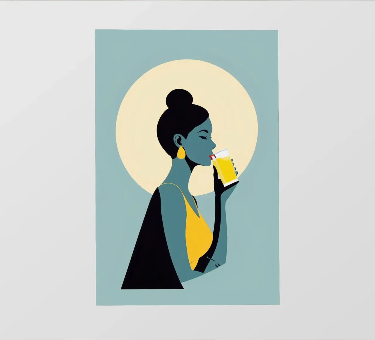 Sunlit Sip - Donna minimalista retro con limonata pellicola backlit da Maison Solis