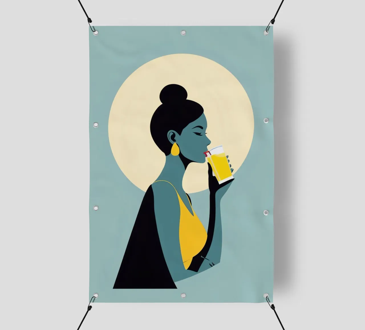 Sunlit Sip - Donna minimalista retro con limonata telo in pvc da Maison Solis