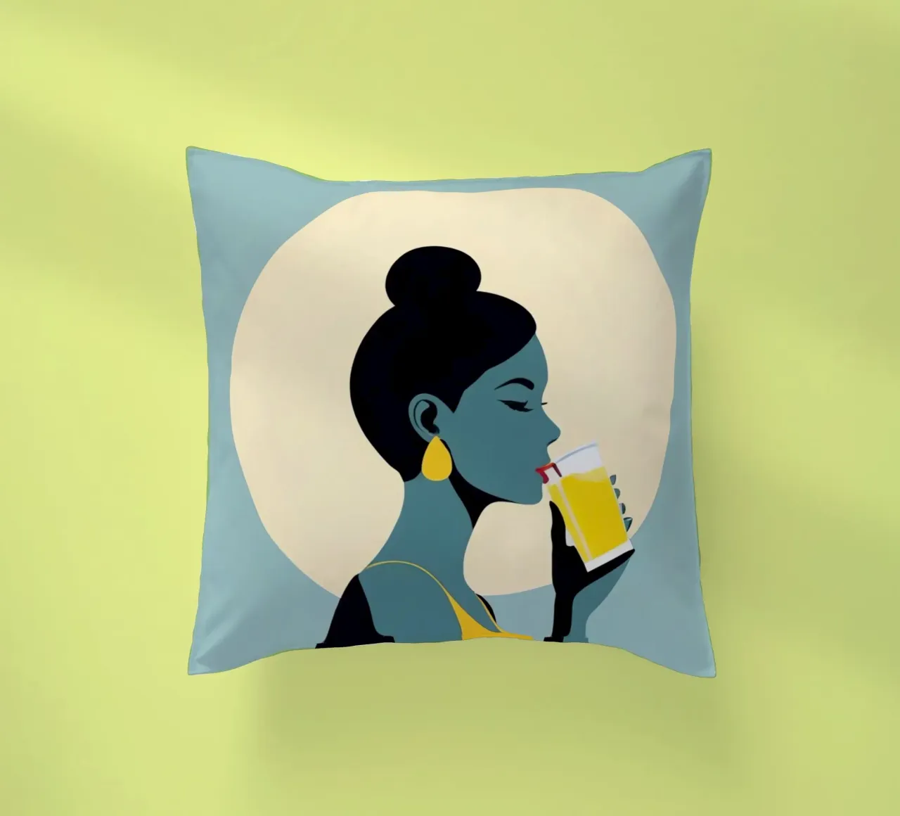 Sunlit Sip - Donna minimalista retro con limonata cuscino da Maison Solis